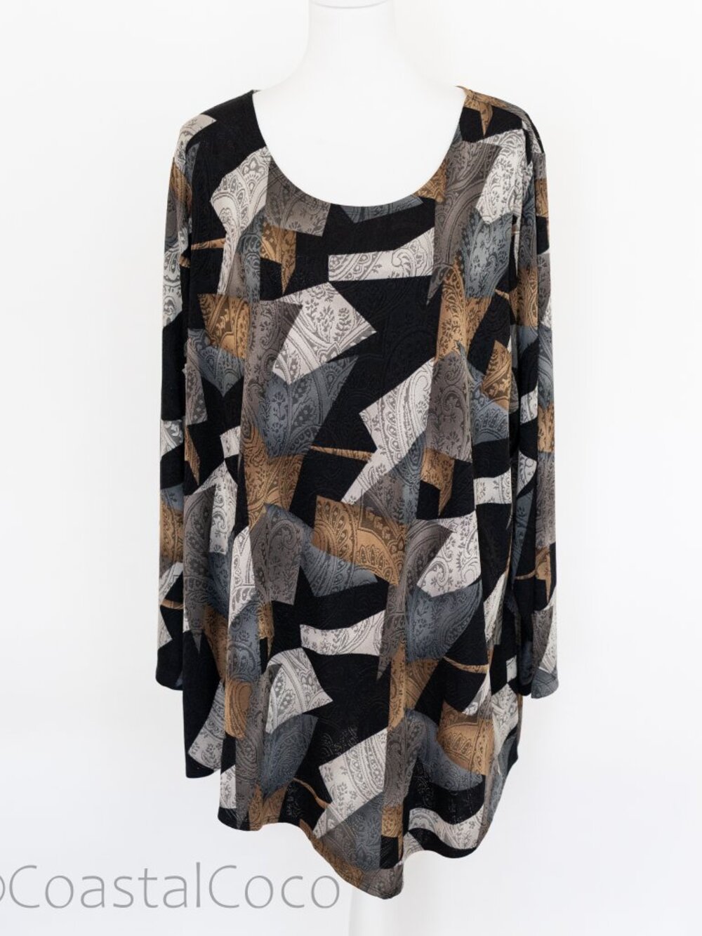 Attitudes 3X Top Blouse Geometric Jacquard Paisley Asymmetrical Hem Stretchy